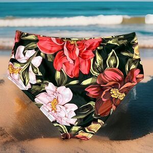 Swimsuit Bottoms Medium High Waist Bikini Swimwear Green Pink Floral NWOT Cruise